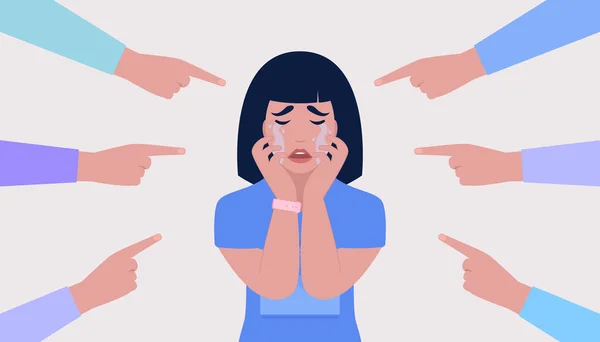 Begreppet Illustration Skam Skuld Misstroende Grupp Människor Pekar Finger Gråtande — Stock vektor