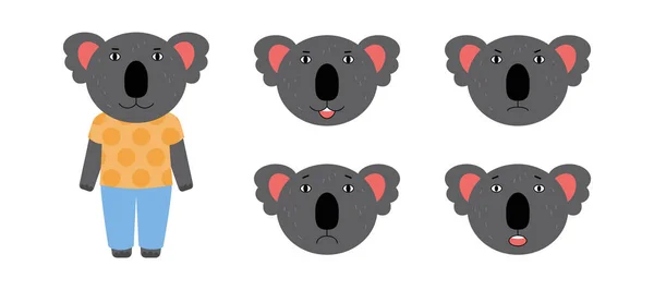 Zestaw Różnych Emocji Koala Ilustracja Wektora Płaskim Stylu — Wektor stockowy