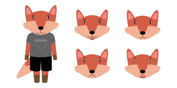 Set Different Emotions Fox Vector Illustration Flat Style — Stock Vector