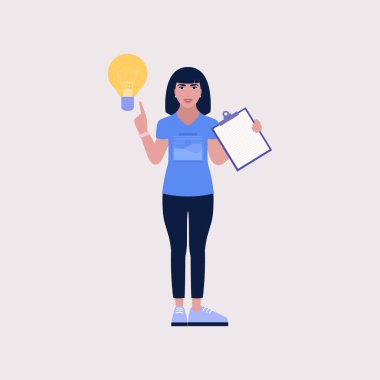 Ampullü bir karakter. Beyin fırtınası konsepti. Düz bir şekilde vektör illüstrasyonu.