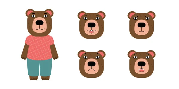 Set Von Verschiedenen Emotionen Des Bären Vektor Illustration Flachen Stil — Stockvektor