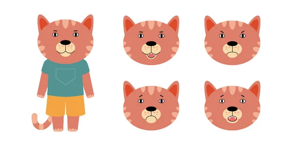 Conjunto Emoções Diferentes Gato Ilustração Vetorial Estilo Plano —  Vetores de Stock