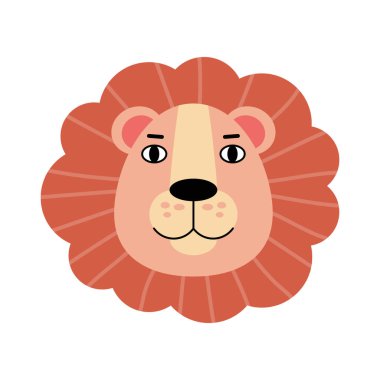 Aslan başı çizimi. Düz bir şekilde vektör illüstrasyonu