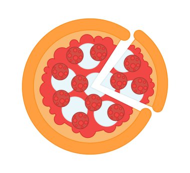 Salamlı ve mozzarellalı pizza. Düz bir şekilde vektör illüstrasyonu