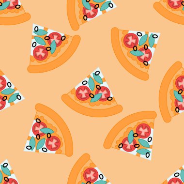 Vejetaryen pizza kalıbı. Düz bir şekilde vektör illüstrasyonu