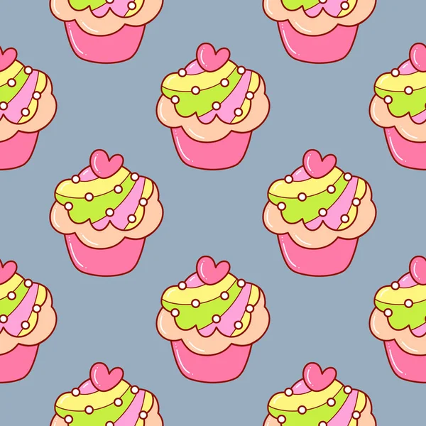 Cupcakes Patroon Vector Illustratie Een Platte Stijl — Stockvector