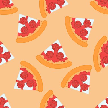 Salamlı ve mozzarella desenli pizza. Düz bir şekilde vektör illüstrasyonu