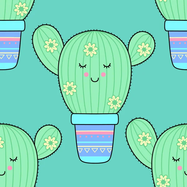 Şirin Cacti 'nin vektör deseni. Kartlar, elbiseler ve diğer şeyler için tasarım