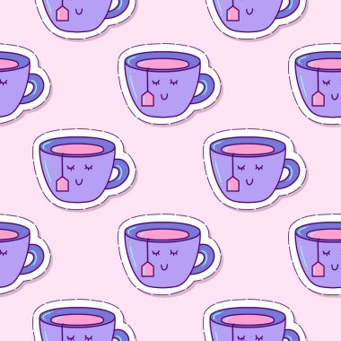 Komik fincan deseni. Düz bir şekilde vektör illüstrasyonu