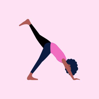 Yoga yapan genç bir kadın. Düz biçimli vektör ayarlandı