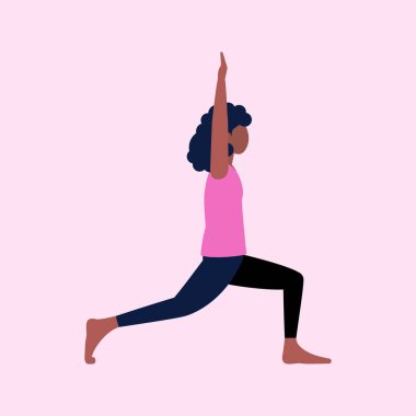 Yoga yapan genç bir kadın. Düz biçimli vektör ayarlandı