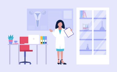 Doktor terapist randevusunda. Renkli düz vektör illüstrasyonu