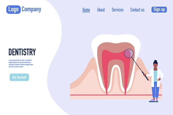 Conceito Odontologia Jovem Verifica Dente Ilustração Vetorial Plana Colorida — Vetor de Stock