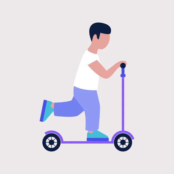 スクーターに乗っている男の子 カラフルなフラットベクトルイラスト — ストックベクタ