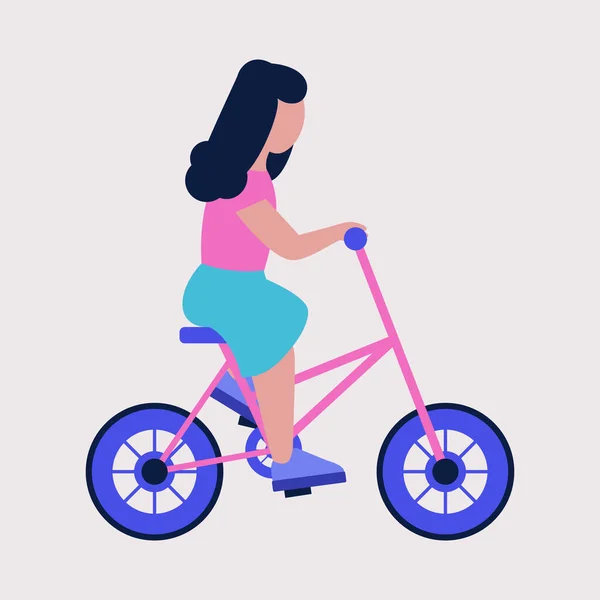 Liten Flicka Cykel Färgglada Platt Vektor Illustration — Stock vektor