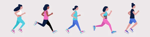 Bieganie Kobiet Ilustracja Wektora Biegającymi Kobietami Trening Maratonu Styl Płaski — Wektor stockowy