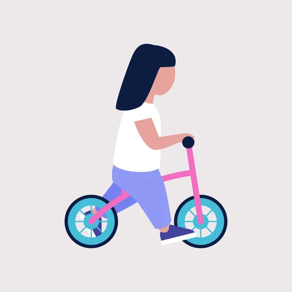 骑着平衡自行车的小女孩 彩色平面矢量插图 — 图库矢量图片