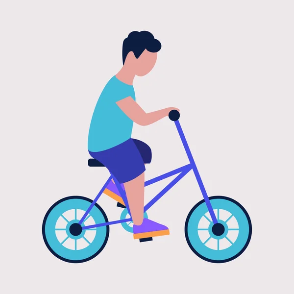 Lille Dreng Cykel Farverig Flad Vektor Illustration – Stock-vektor