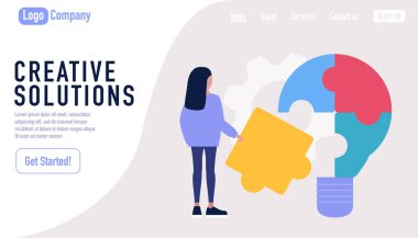 Beyin fırtınası konsepti. İniş sayfası. Yaratıcı çözümler. Düz bir şekilde vektör illüstrasyonu.