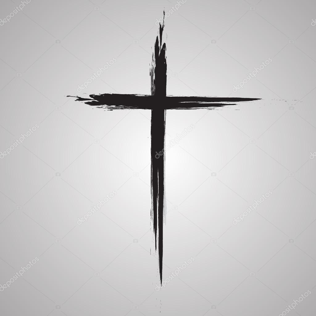 Hand drawn black grunge cross icon, simple Christian cross sign, hand-painted cross