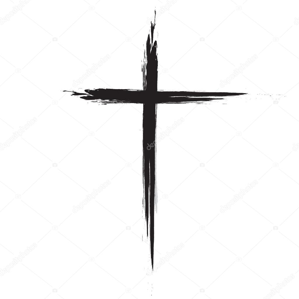 Hand drawn black grunge cross icon, simple Christian cross sign, hand-painted cross