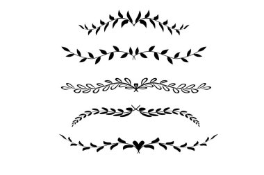 Bir dizi siyah şöhret dalları çerçeveler. Antika defne çelenkleri koleksiyonu. 