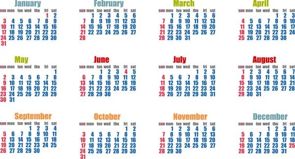 2021 year calendar on white background — Stock Vector