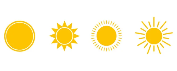 Solikoner. Uppsättning av solbilder på en vit bakgrund. Solsymboler.Vektor — Stock vektor