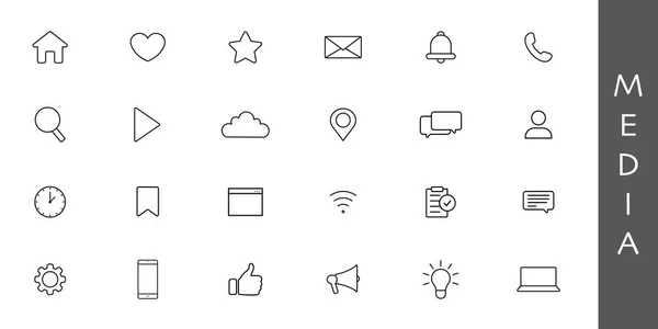 Conjunto de 16 Contáctenos iconos web en estilo de línea. Icono web y móvil. Chat, soporte, mensaje, teléfono. Ilustración vectorial — Archivo Imágenes Vectoriales