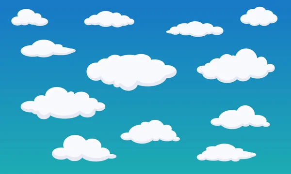 青い背景に異なる形状の漫画の白い雲。ベクトル装飾要素. — ストックベクタ