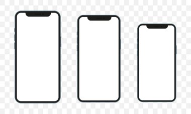 Gerçekçi bir akıllı telefon modeli. Cep telefonu çerçevesi boş ekran izole şablonlar, telefon açıları farklı görüntüler. Vektör mobil aygıt kavramı