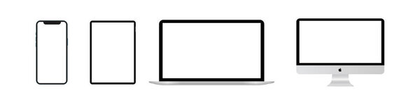 Set mockup computer, laptop, tablet, smartphone. Realistic isolated vector templates 