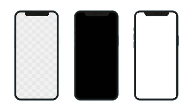 Realistiska modeller smartphone med transparenta skärmar. Smartphone mockup samling. — Stock vektor