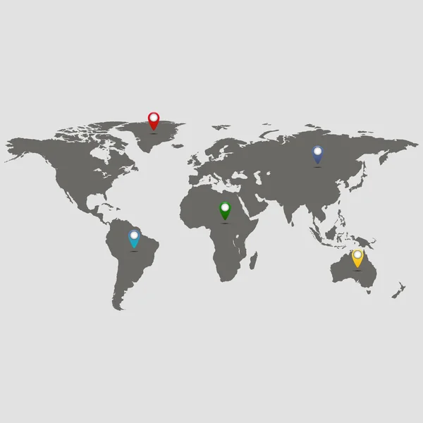 Mapa do mundo com pontos de cor — Vetor de Stock