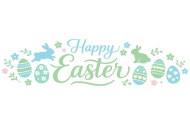 Paskalya yumurtası ve tavşanlı Paskalya bayrağı. İlkbahar minimalist vektör tasarımı..