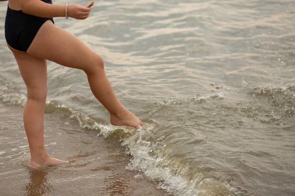 Children Run Beach Sea Beautiful Sunset Children Feet — Stockfoto