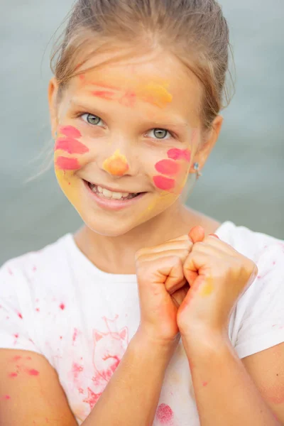 Beautiful Girl Sea Teenager Runs Laughs Vivid Emotions — Stock Photo, Image