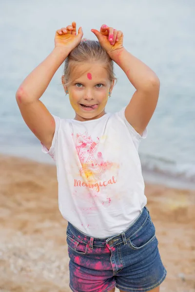 Schönes Mädchen Meer Teenager Rennt Und Lacht Lebhafte Emotionen — Stockfoto