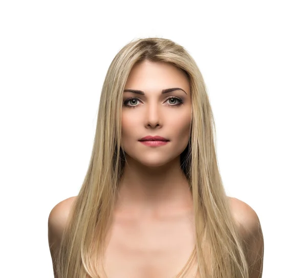 Beautiful woman with long straight blond hair. — Stock Photo, Image