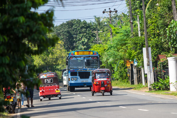 BENTOTA, SRI LANKA - DECEMBER 31, 2015: Regular public bus. Buses are the most widespread public transport type in Sri Lanka.