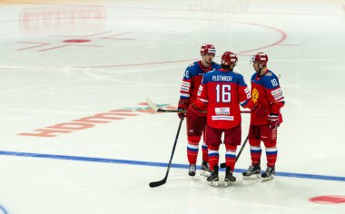 Moskova - 30 Nisan 2016: Oyuncular Rus Milli takım ve 