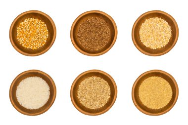 Beyaz arka plan üzerinde izole kahvaltı gevrekleri koleksiyonu