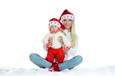 şirin anne ve bebek Noel Baba şapkaları