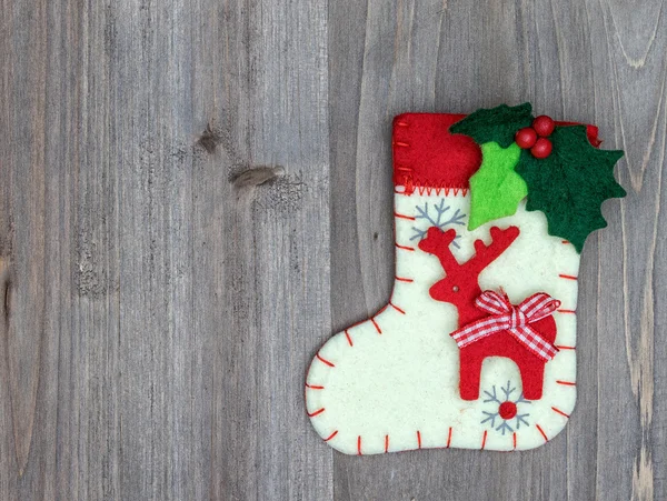 Christmas decorations and sock on wood background. Beautiful Chr — Stock Photo, Image