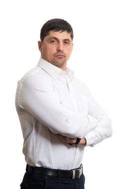 Portre genç adam çok yakışıklı beyaz casual yüzüne ile sh