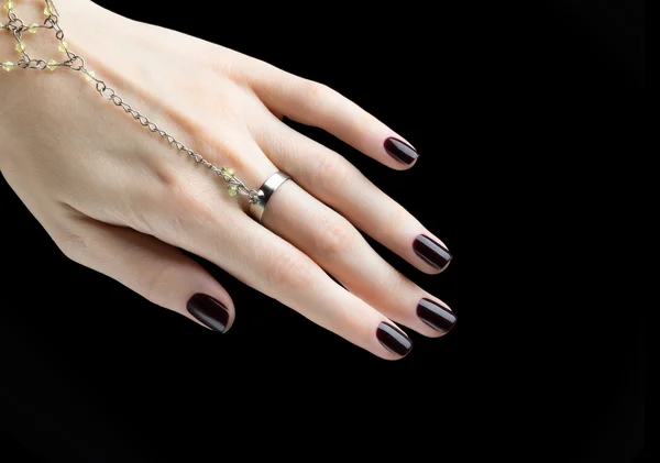 Unghie Manicure con Smalto Nero Opaco. Manicure con Scuro — Foto Stock