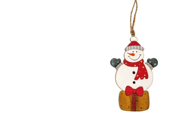 Toy snowman Christmas decoration. Vintage style, white backgroun — Stock Photo, Image