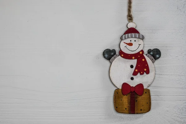 Toy snowman Christmas decoration. Vintage style, white backgroun — Stock Photo, Image