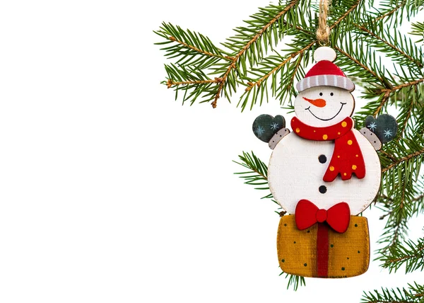 Toy snowman Christmas decoration. Vintage style, white backgroun — Stock Photo, Image