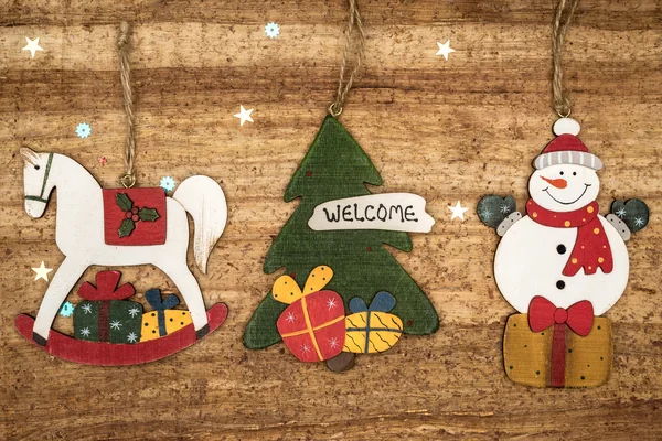Boże Narodzenie dekoracje na tle drewna. Pięknych świąt ca — Zdjęcie stockowe